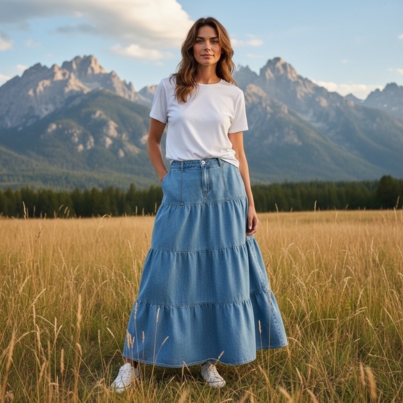 Cato Dresses & Skirts - Cato Tiered Blue Denim Maxi Skirt